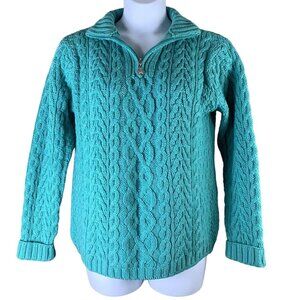 Vintage Wool Sweater Medium 1/4 Zip Chunky Knit Pullover Blue Arancrafts Ireland